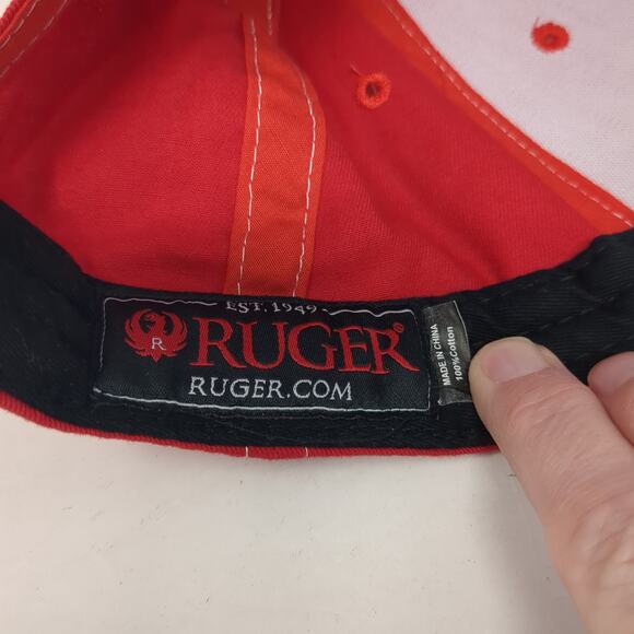 Ruger Strapback Baseball Cap Red One Size Adjustable Embroidered Distressed - Picture 8 of 8